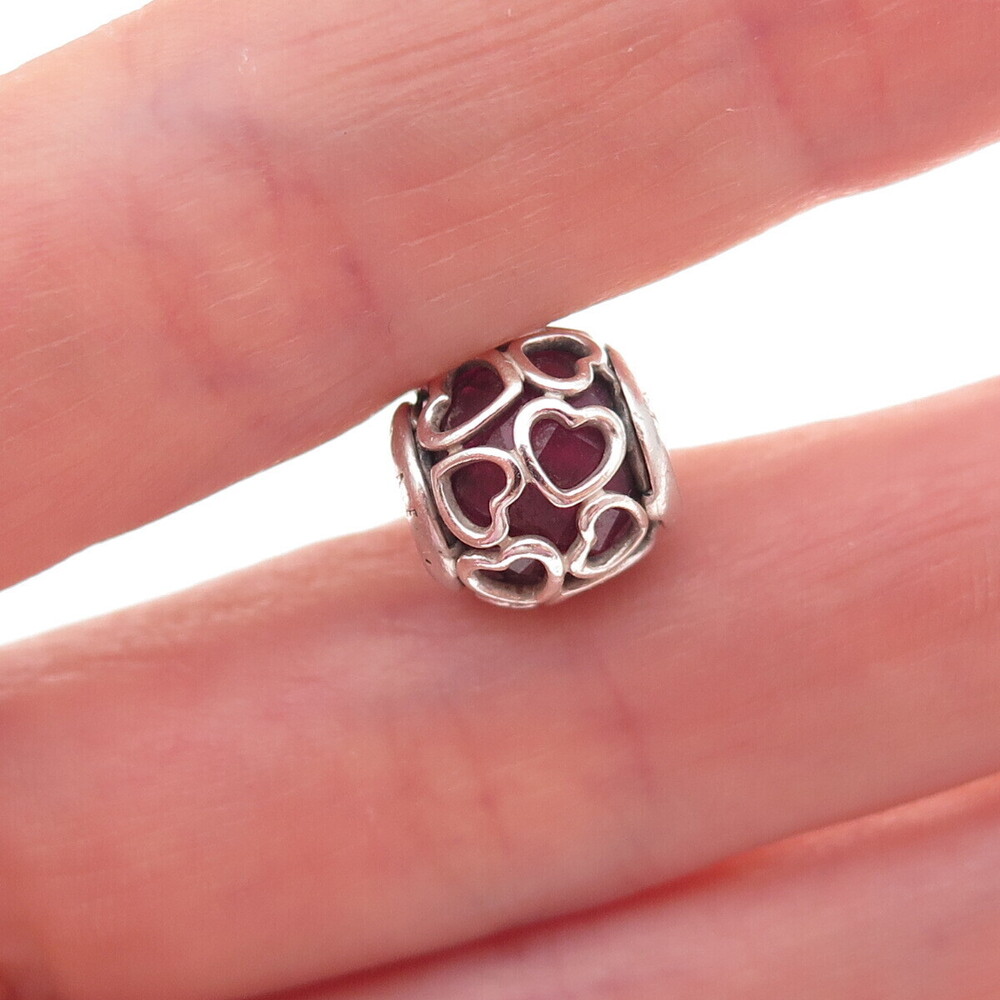 Pandora 925 Sterling Silver Glass Encased in Love Cerise Slide Bead Charm